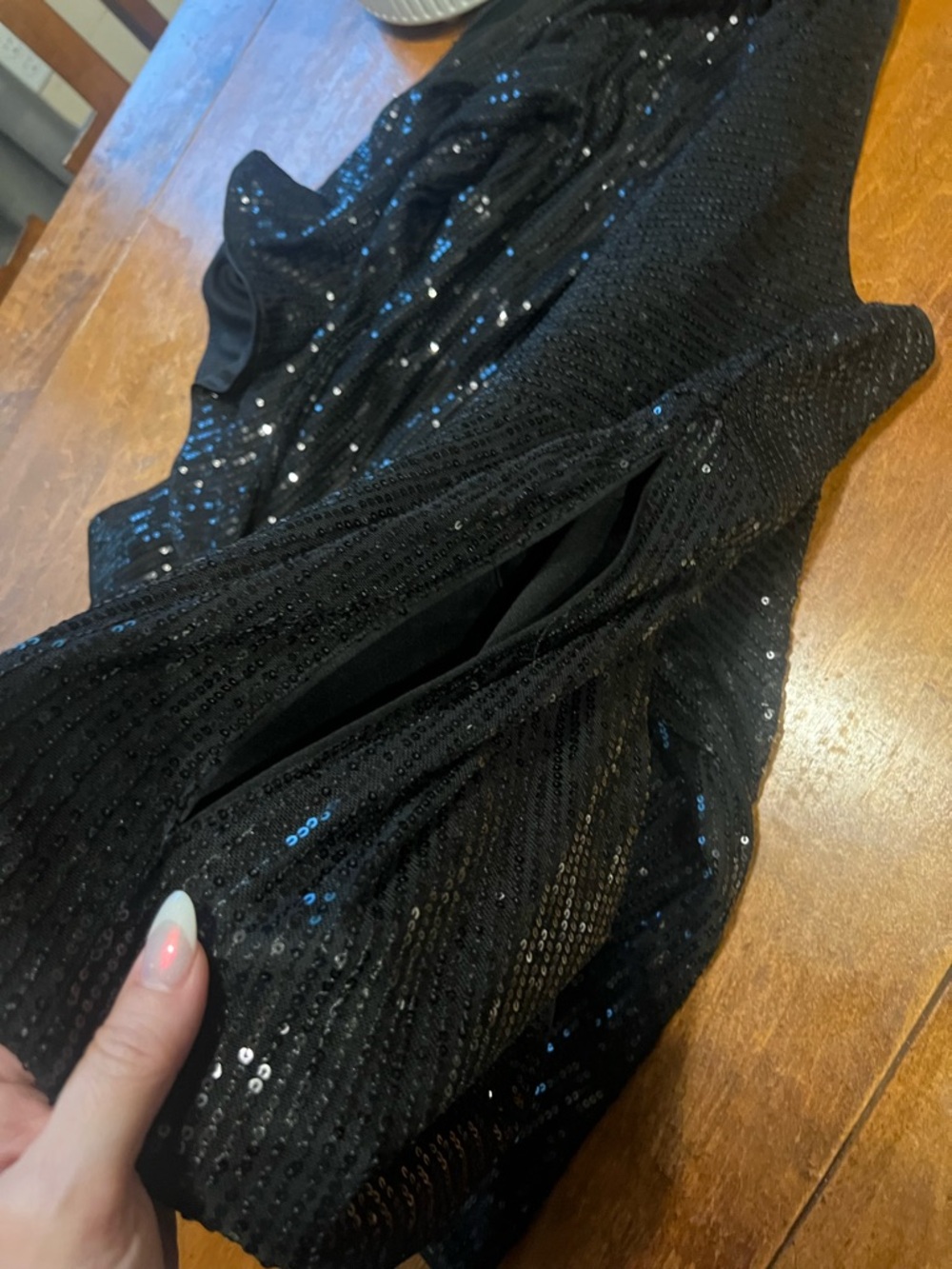 Grace Karin Black Sequin Wrap Top V-Neck Party Evening Blouse XL - Picture 4 of 4